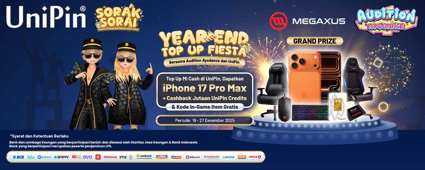 Year End Top Up Fiesta bareng Audition Ayodance dan UniPin, Kesempatan Menang iPhone 17 dan Hadiah Menarik Lainnya!